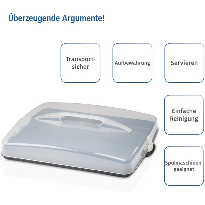 Кругла транспортувальна коробка для торта Xavax з кришкою, контейнер для торта діаметром 31,5 см, внутрішня висота 8 см, коробка для торта з пристроєм поділу шматків, антрацитова форма для торта, прозора (коробка для транспортування листкового торта)
