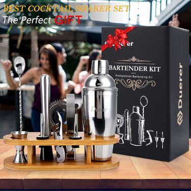 Набір коктейльних шейкерів з 11 предметів із стильною бамбуковою підставкою Duerer