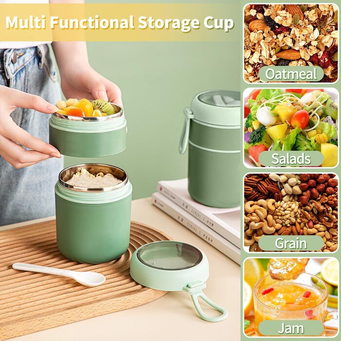 Стаканчик для пластівців 810 мл із складаною ложкою, зелений ETOPER