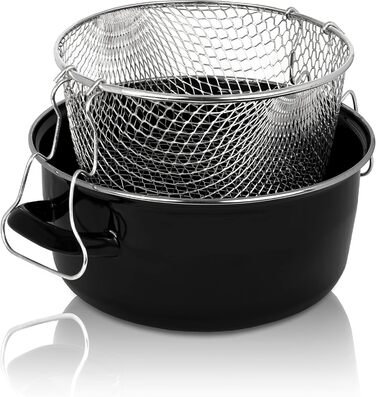 Емальована каструля 3,5 л для картоплі фрі з ставкою-сітом без кришки 24 см, чорна Krüger