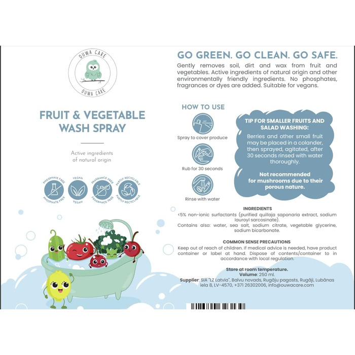 Натуральний спрей для миття овочів та фруктів без фосфатів 250 мл OliveBird