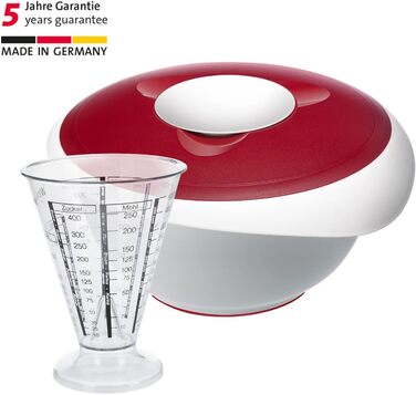 Миска для випічки Westmark 3,5 л - з носиком - кришка з двох частин - миска для змішування без бісфенолу А, нековзна та придатна для миття в посудомийній машині (червона/біла) (біла/червона, набір із мірною чашкою)