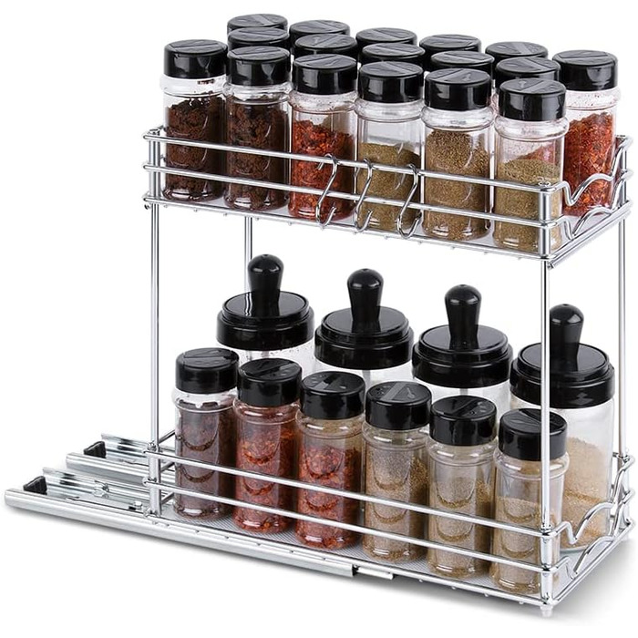 Висувна стійка для спецій дворівнева 28 x 13 x 26 см, срібляста Shunfaji