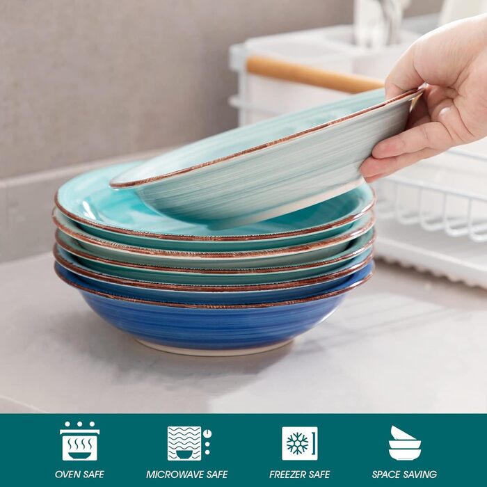 Плоская тарелка из 6 предметов, Ø 18,8 см Набор десертных тарелок для макаронных изделий (8,3 дюйма, синяя серия01)