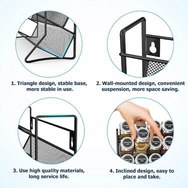 Стійка кухонна для баночок зі спеціями на 4 полиці, чорна Bomclap