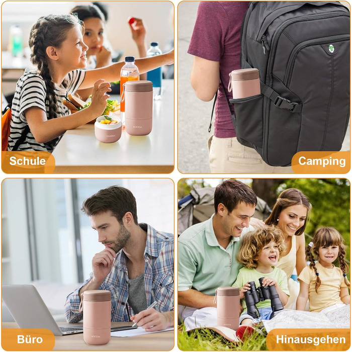 Стаканчик для пластівців Chedin з кришкою, стаканчик для каші з нержавіючої сталі 730 мл, герметичний стаканчик для йогурту з ложкою та кришкою, двошарові герметичні банки для консервування, ідеально підходять для роботи (рожевий зелений)