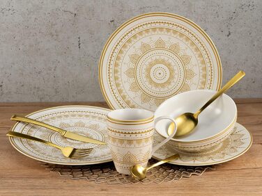 Серія Mandla Gold Black, набір посуду з 8 предметів, комбінований набір керамограніту (8 предметів, золотисто-білий), 23587