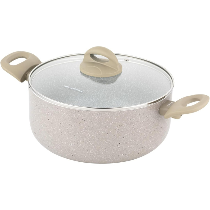 Алюмінієва каструля FLORINA 16 см 1,6 л Підходить для індукції Керамічне покриття, стійке до подряпин М&39яка ручка під дерево Термостійка Для всіх варильних поверхонь Легко миється (ISLA, 4,1 л - 24 см)