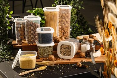 Банки для хранения с герметичными крышками Набор из 24 контейнеров для хранения БЕЗ БИСФЕНОЛА А Для мюсли, хранения муки и сахара Практичный кухонный ящик для хранения всех продуктов (белый / набор из 6 шт. 1 200 мл)