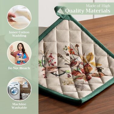 Рукавички для духовки Maison d&39 Hermine, підставки для каструль, 100 бавовна, термостійкі кухонні рукавички, рукавички для духовки (19 см x 33 см) та підставки для каструль (20 см x 20 см) для приготування їжі, Morzine - Рукавички для духовки на День по