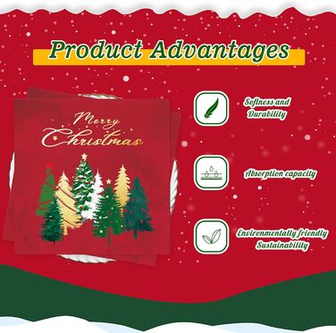 Червоні серветки Різдвяні ялинки серветки прикраса столу Різдвяна різдвяна прикраса Різдвяні серветки Різдвяні паперові серветки одноразові серветки &quotВеселого Різдва&quot 33 x 33 см 40 шт., 40 шт.