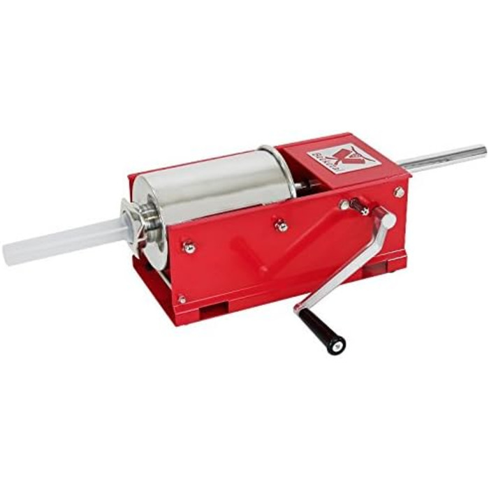Професійна машина для наповнення гастроковбаси Beeketal &39MT07&39 (7 літрів), протестована SGS, наповнювач для ковбас з 2-швидкісним повністю металевим редуктором і рукояткою, сталевий корпус (пофарбований у червоний колір), включаючи 4 насадки для з