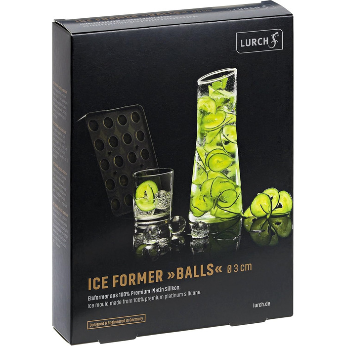 Силіконова льодогенератор Lurch ICE FORMER преміум-класу з кришкою на 20 кубиків льоду розміром 3 см, чорний, кубик 3 см (кулька 3 см)