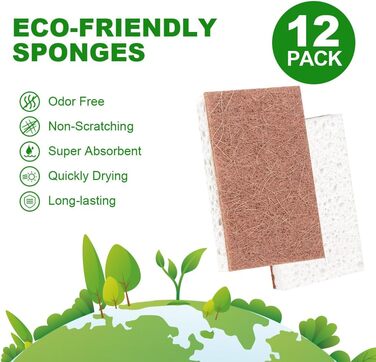 Набір натуральні губки для чищення кухні 12 шт. 10,2 x 6,1 x 2 см HOMEXCEL
