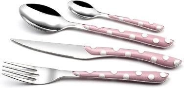 Столові прибори Amefa ECLAT, столові прибори на 4 персони, нержавіюча сталь з високоякісною пластиковою ручкою, ваги в пунктир, 16 шт. (Mnagre 32 couverts pour 8 personnes, Powder Pink)