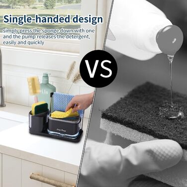 Кухонний набір з дозатором рідини для миття посуду, дозатор мила кухонний з лотком і тримачем для губки, засіб для миття багаторазового використання, підходить для кухонної мийки (кухонний набір з дозатором рідини для миття посуду)