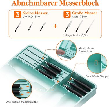 Органайзер для столових приладів 60 х 40 х 4,6 см бірюзовий Lifewit