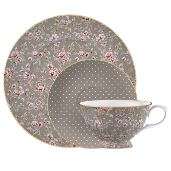 Набор для десерта CreativeTops Ditsy Floral Grey Floral: чашка с блюдцем, десертная тарелка, фарфор