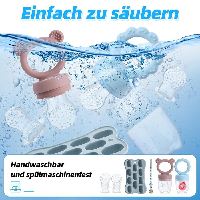 Фруктова пустушка для малюків від 3, 4, 5, 6 місяців, 2 годівниці для дитячого харчування з фруктами та контейнер для зберігання дитячого харчування, ланцюжок для пустушки та 6 силіконових сосків 3 розмірів, фруктова пустушка для малюків (рожево-фіолетова