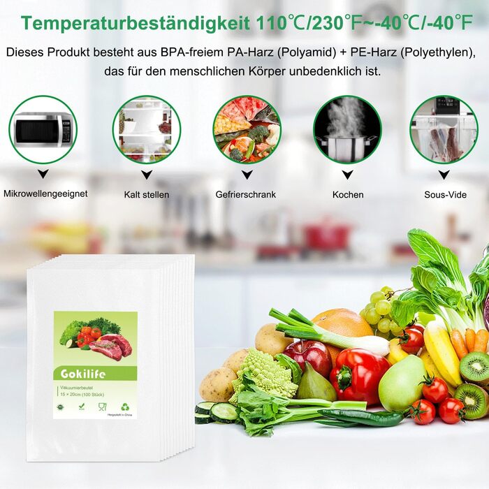 Вакуумні пакети 100 пакетів 15 x 20 см Gokilife