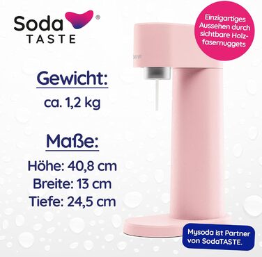 Набір для газування води, 4 предмети, класик + лайм, рожевий Mysoda Woody SodaTASTE