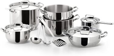 Набір універсального посуду Lagostina Sfiziosa з 24 предметів, виготовлений з нержавіючої сталі 18/10 з тришаровим дном Lagoseal Plus, включає 5 каструль, 3 каструлі, молочник, 8 кришок та 7 кухонних приладів (13 предметів)