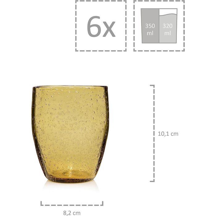 Набір склянок для пиття Singer Набір скляних склянок Porto з 6 предметів для 6 осіб, склянка для води, різнокольорова, унікальна нарізка, повсякденний, сімейна вечеря, офіс, набір склянок для соку на відкритому повітрі 310 мл (лондонський бурштин 6 шт.)