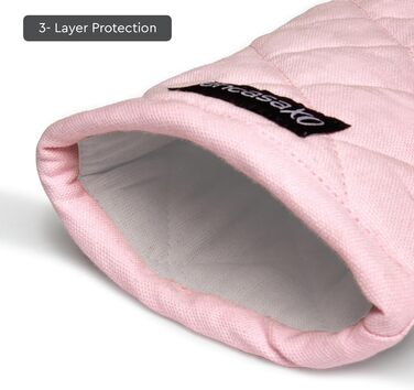 Рукавички Encasa Homes Extra Long для духовки та мікрохвильової печі (2 шт.) для використання на кухні - Силіконові сріблясті термостійкі - Захищають руки від гарячого обладнання - (17x29 см, світло-рожеві та світло-сірі)