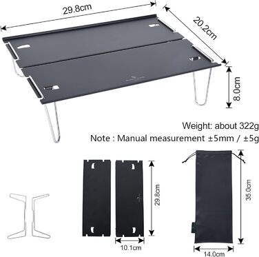 Складной стол для кемпинга Семный на открытом воздухе Мини-стол из алюминиевого сплава Портативный обеденный стол BVT01 (черный)