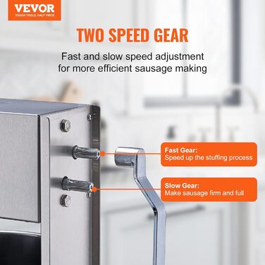 Ручна ковбасна машина VEVOR, вертикальна ковбасниця 2 л із затискачем G-типу, бочка з харчової нержавіючої сталі 304 із 2 наповнювальними трубками, машина для наповнення ковбас для кухні, ресторану, торгівлі тощо.
