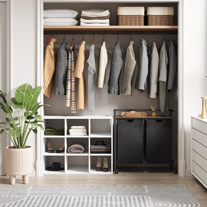 Сворачиваемая корзина для белья Lifewit, 95 л 2 выдвижные корзины для белья с верхней полкой и 2 семными сумками и ручками, сортировщик белья для прачечной, спальни, ванной комнаты и общего номера, черный 76x33,5x78 см Деревенский коричневый черный