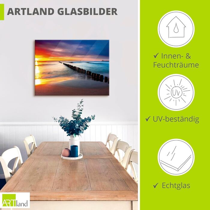 Настінний декор ARTland скляні картини настінна картина скляна картина цільна 40x40 см квадрат пляж море сонце Кариби природа пейзаж узбережжя схід сонця морський S7LE (Балтійське море Пляж 2, 60Д x 45Ш см)