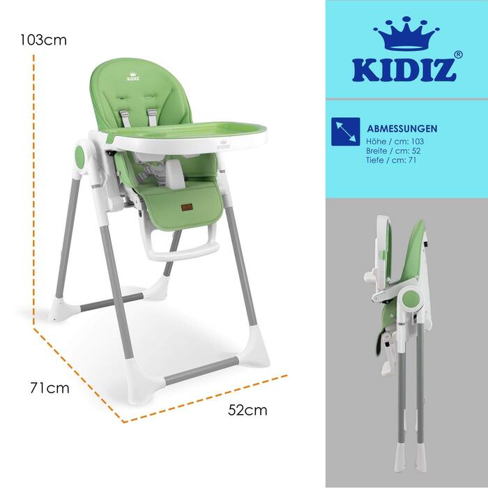 Дитячий стільчик для годування від 6 місяців зелений Kidiz