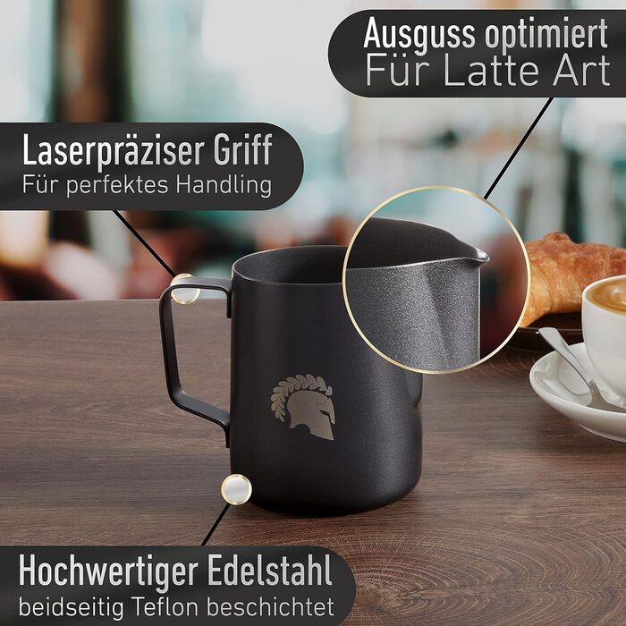 Глечик для молока Barista Legends з нержавіючої сталі 350 мл зі спеціальним носиком для лате-арту - Глечик для спінювання молока з високим глянцевим покриттям - Глечик для молока Barista з нержавіючої сталі - Аксесуари Barista (чорний 600 мл)
