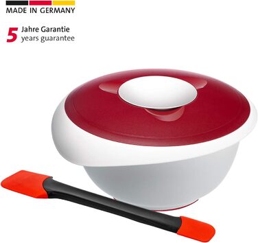 Миска для випічки Westmark 3,5 л - з носиком - кришка з двох частин - миска для змішування без бісфенолу А, нековзна та придатна для миття в посудомийній машині (червона/біла) (біла/червона, набір зі скребком)
