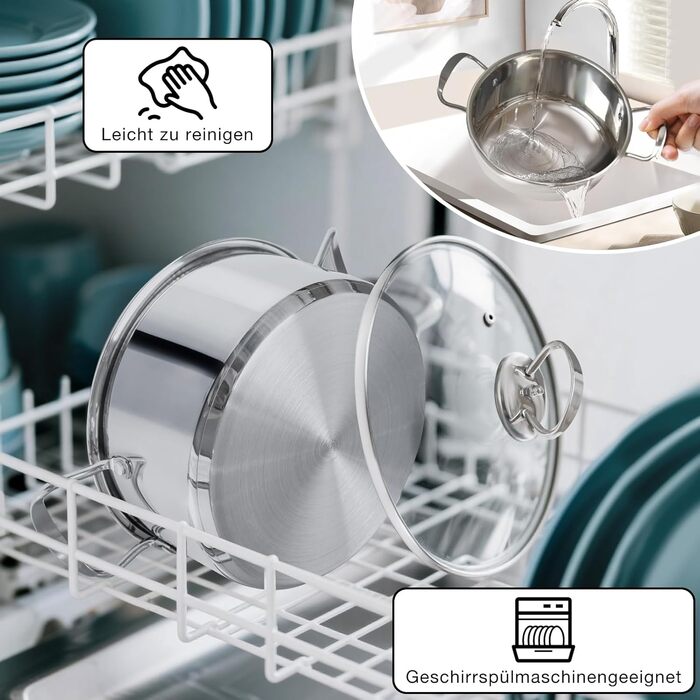 Каструля 3 л з нержавіючої сталі зі скляною кришкою 20 см HOUSLUX