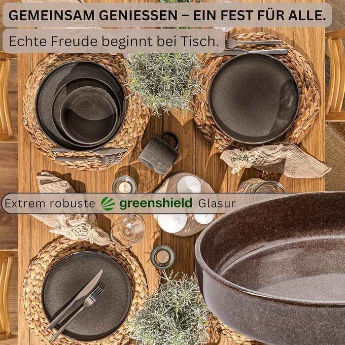 Комбінований сервіз на 6 персон, набір тарілок кавовий кухоль макаронна миска 30 шт. , набір посуду з кераміки посудомийна машина - мікрохвильова піч - стійкий до подряпин, набір посуду з кераміки КОЛЕКЦІЯ ЦІННОСТЕЙ (Каїрський графіт, макаронні миски 6 шт