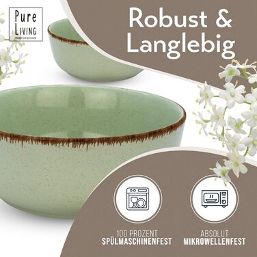 Набір посуду з керамограніту 6 персон Рустик 24 шт. - Набір посуду в сільському стилі, можна мити в посудомийній машині - Набір мисок і тарілок - Чистий живий посуд (набір 36 предметів, м'ятно-зелений)