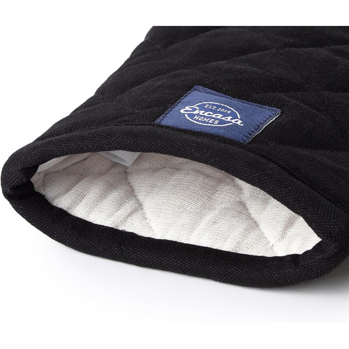 Рукавички для духовки та мікрохвильової печі Encasa Homes Extra Long (2 шт.) для кухні - Силіконові, сріблясті, термостійкі - Захищають руки від гарячого обладнання - (18 x 30 см, суцільний чорний колір)