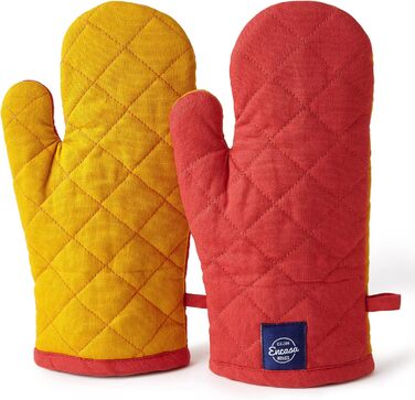 Рукавички для духовки та мікрохвильової печі Encasa Homes Extra Long (2 шт.) для кухні - Силіконові, сріблясті, термостійкі - Захищають руки від гарячого обладнання - (18x30 см, манговий колір)