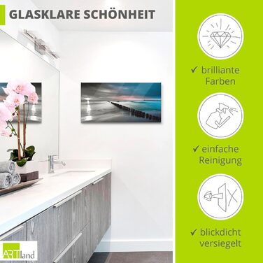 Настінний декор ARTland скляні картини настінна картина скляна картина цільна 40x40 см квадрат пляж море сонце Кариби природа пейзаж узбережжя схід сонця морський S7LE (Пляж Балтійського моря, 60Д x 30Ш см)