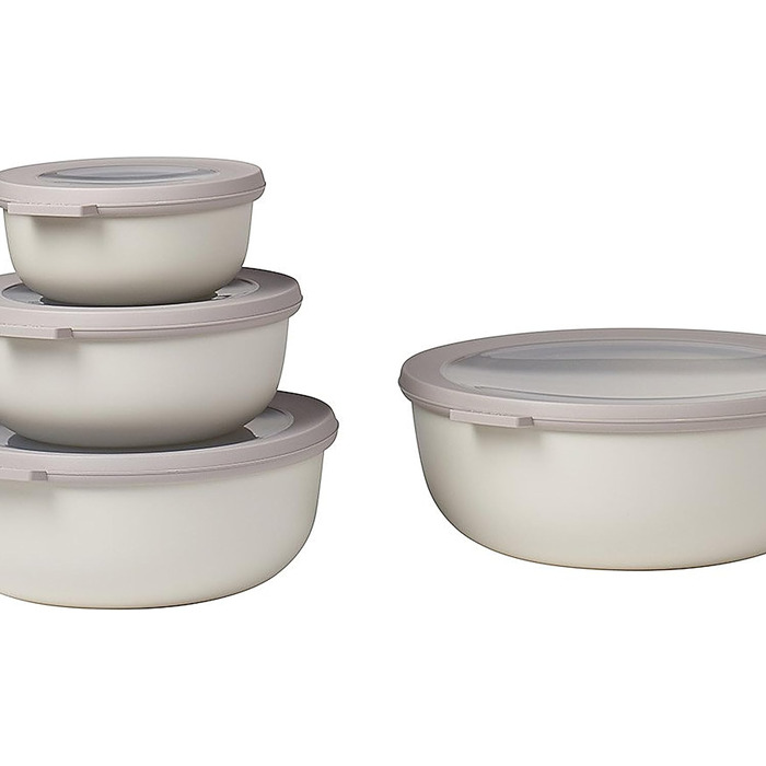 Круглий набір з 3 предметів Cirqula з кількох лотків - Банки для зберігання з кришкою - Підходить як ящик для зберігання, холодильник, морозильна камера та посуд для мікрохвильової печі - 350 мл, 750 мл і 1250 мл - (Nordic White, набір 4 шт. и (350, 750, 