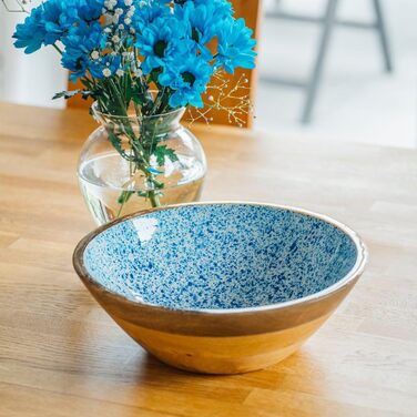 Піднос/тарілка Манго, дерево манго, внутрішнє покриття епоксидною смолою, Ø 35,5 см Ø 35,5 см, висота 2,5 см (біло-блакитний, Ø 30 см, висота 10,5 см), 1058