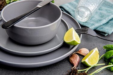 Консимо. Обеденные тарелки на 6 персон - Набор из 6 тарелок - Посудомоечные машины - Сейф для микроволновой печи - Набор керамических тарелок - VICTO Modern Большая обеденная тарелка - 27 см - (Серый)