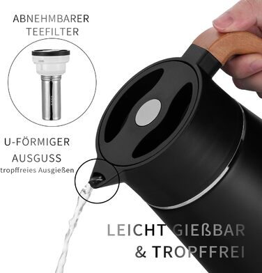 Термоглечик з чайним фільтром 1,5 л, чорний VETIN