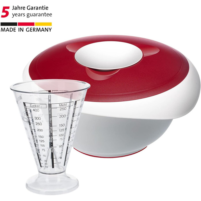 Миска для випічки Westmark 3,5 л - з носиком - кришка з двох частин - миска для змішування без бісфенолу А, нековзна та придатна для миття в посудомийній машині (червона/біла) (біла/червона, набір із мірною чашкою)