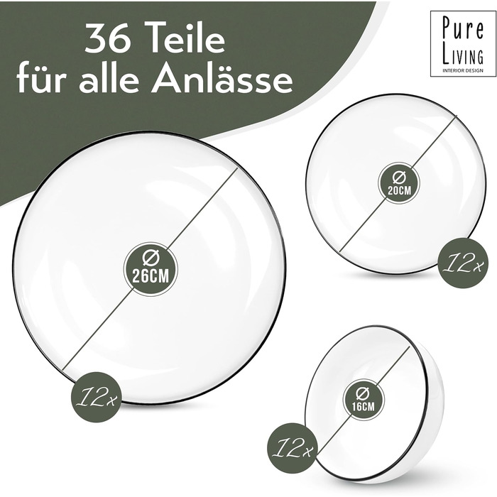 Набор посуды на 12 персон в скандинавском стиле, 36 предметов PURE LIVING INTERIOR DESIGN