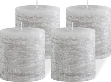 Набір із 4 свічок-стійок Brandsseller 7 x 10 см фарбовані та виготовлені з парафіну сільські свічки з тривалим часом горіння декоративні свічки для прикраси столу, Різдва та вечірок (7 x 7,5 см набір із 4 шт. , світло-сірі)