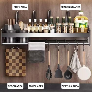 Настінний органайзер для кухонного приладдя 80 см срібний GMTstore