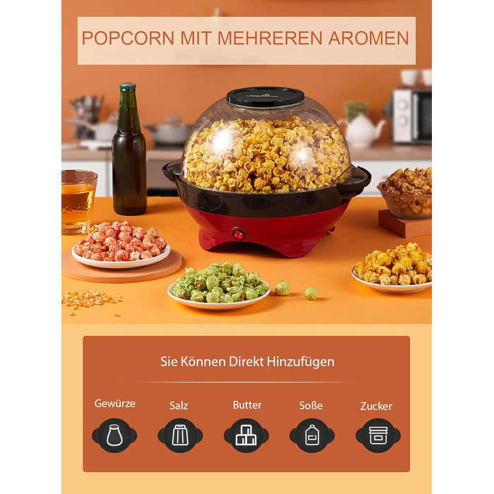 Машина для попкорну 5,5 л, 800 Вт червоний HOUSNAT